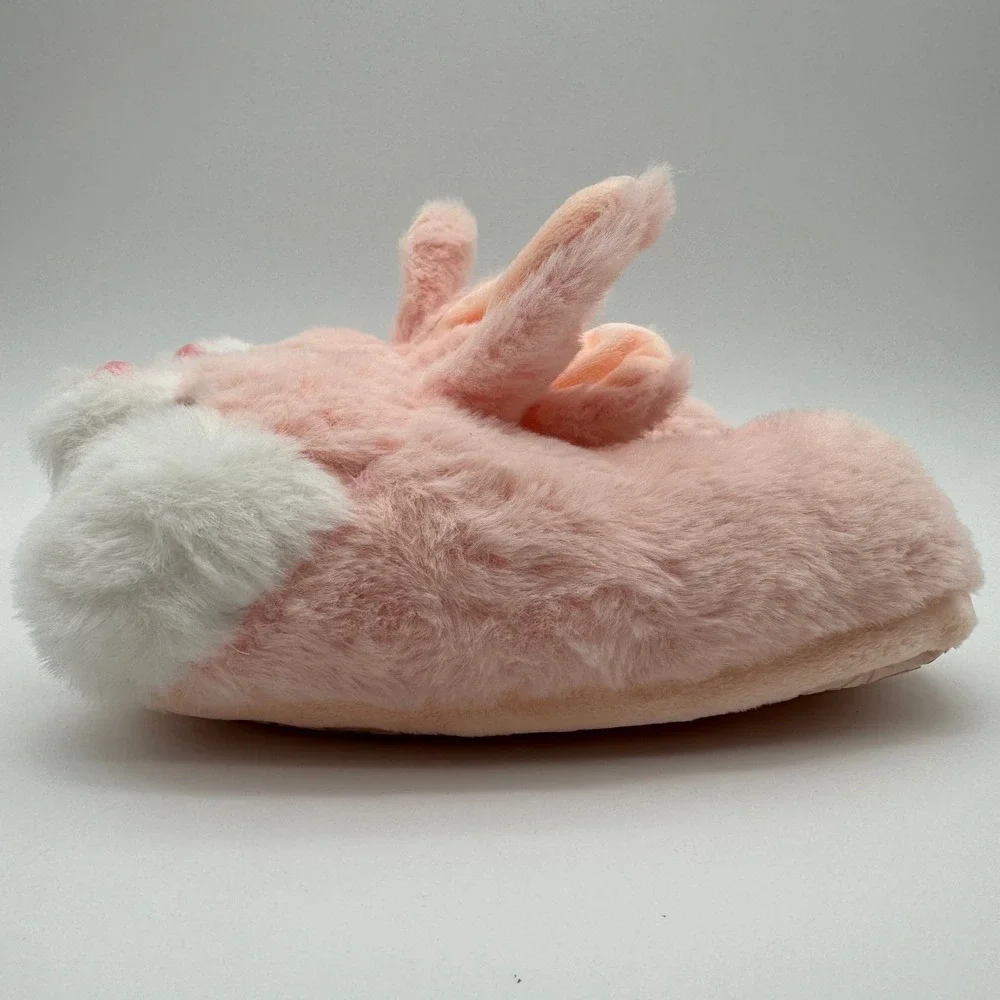 Kids Bunny Rabbit Plush Slippers Pink White Size 1-1.5 Cute Animal House Shoes